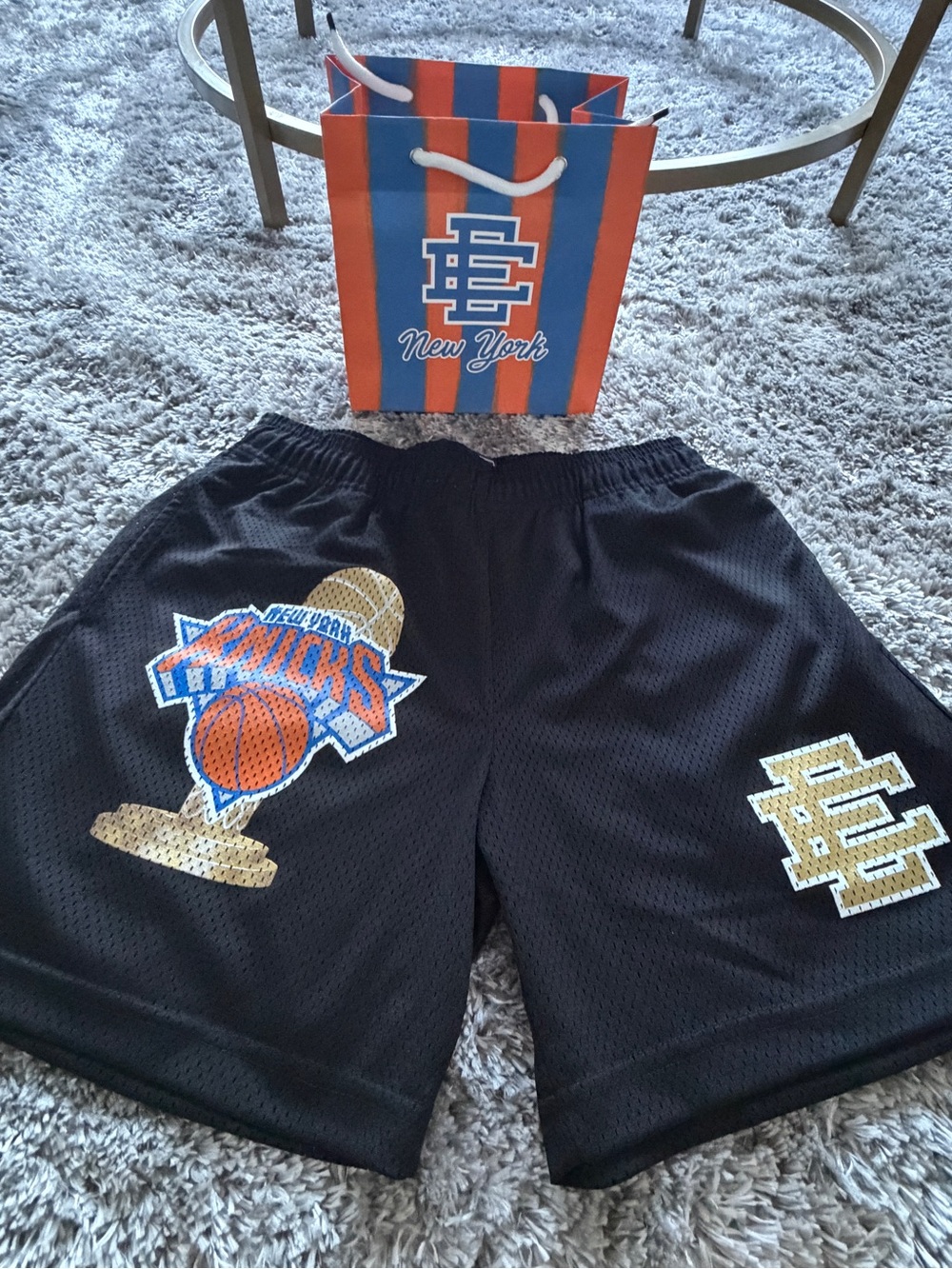 Eric Emanuel Black Shorts with Blue Logo Tag